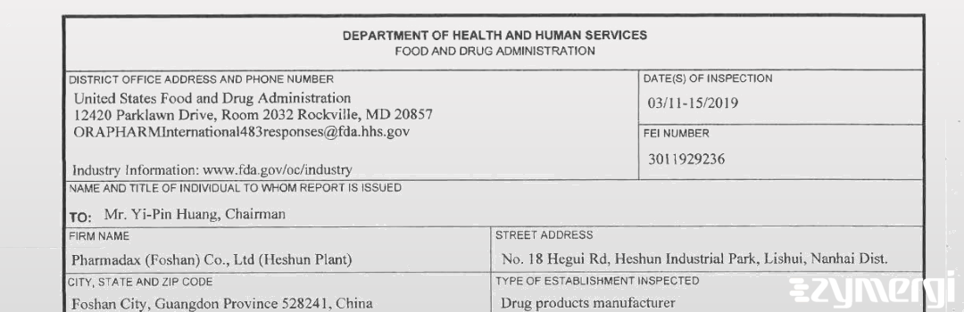 FDANews 483 Pharmadax (Foshan) Co., Ltd. Mar 15 2019 top