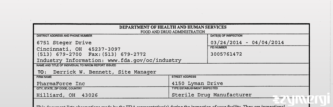 FDANews 483 PharmaForce Inc Apr 4 2014 top