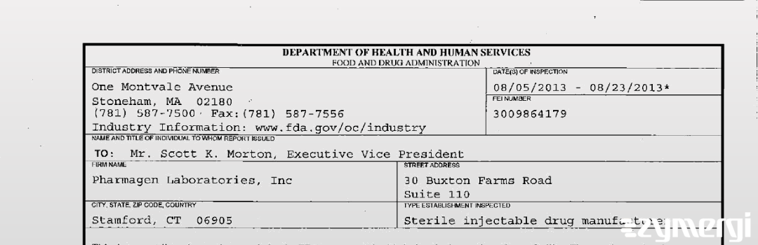 FDANews 483 Pharmagen Laboratories, Inc Aug 23 2013 top