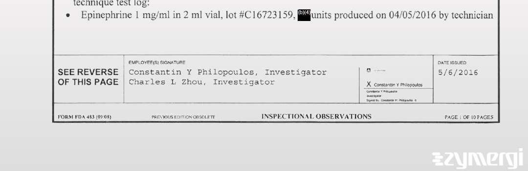 Charles L. Zhou FDA Investigator Constantin Y. Philopoulos FDA Investigator