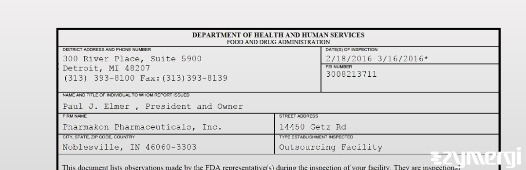 FDANews 483 Pharmakon Pharmaceuticals, Inc. Mar 16 2016 top