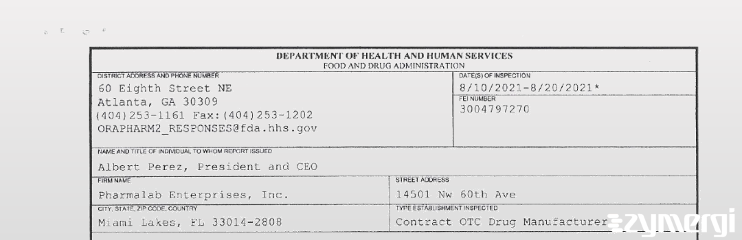 FDANews 483 Pharmalab Enterprises, Inc. Aug 20 2021 top