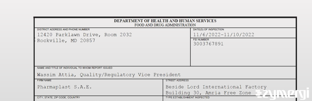 FDANews 483 Pharmaplast S.A.E. Nov 10 2022 top