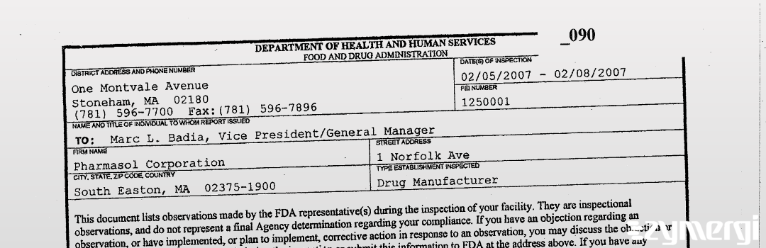 FDANews 483 Pharmasol Corporation Feb 8 2007 top