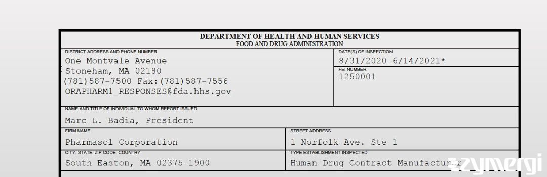 FDANews 483 Pharmasol Corporation Jun 14 2021 top