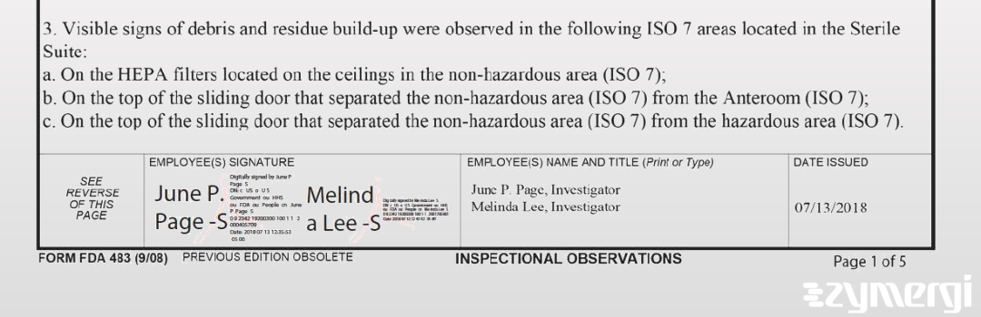 June P. Page FDA Investigator Melinda Lee FDA Investigator 