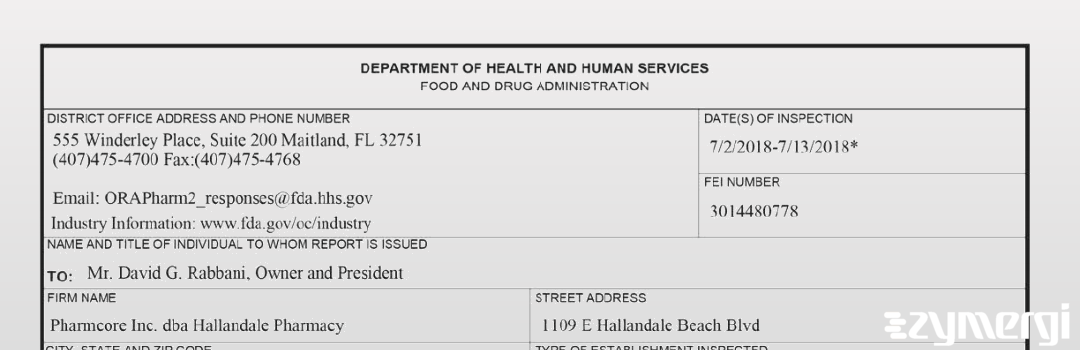 FDANews 483 Pharmcore Inc. Jul 13 2018 top