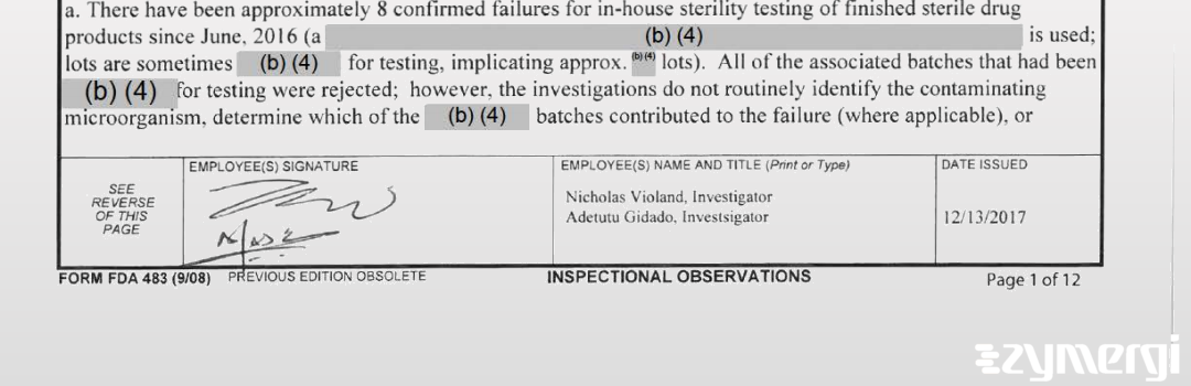 Nicholas A. Violand FDA Investigator Adetutu M. Gidado FDA Investigator 