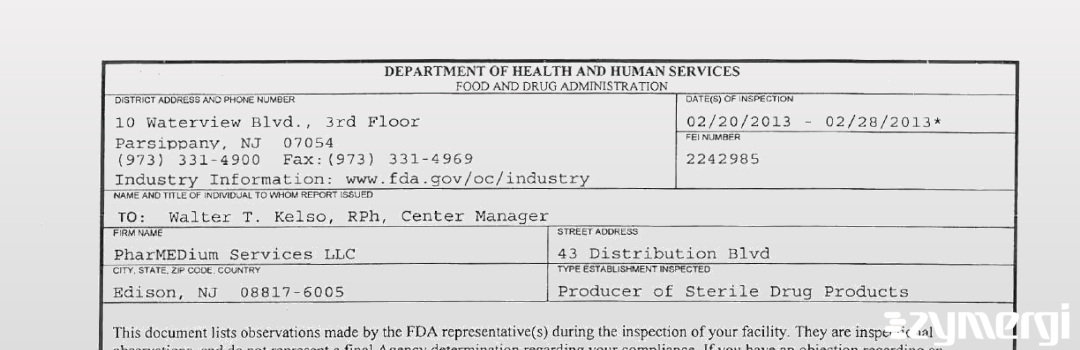 FDANews 483 PharMEDium Services, LLC. Feb 28 2013 top