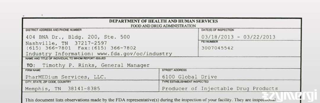 FDANews 483 PharMEDium Services, LLC. Mar 22 2013 top