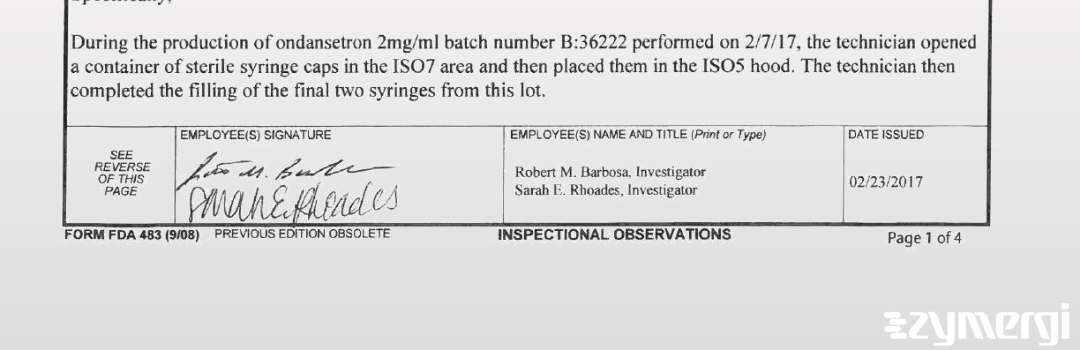 Robert M. Barbosa FDA Investigator Sarah E. Rhoades FDA Investigator 