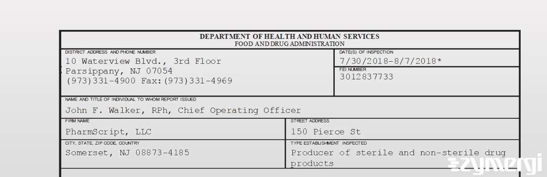 FDANews 483 PharmScript, LLC Aug 7 2018 top