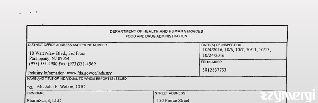 FDANews 483 PharmScript, LLC Oct 24 2016 top