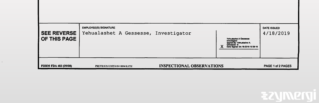 Yehualashet A. Gessesse FDA Investigator 