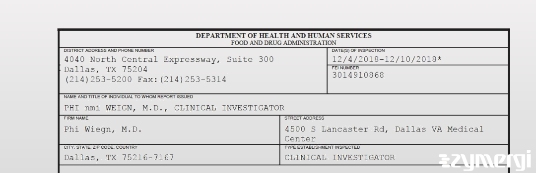 FDANews 483 Phi Wiegn, M.D. Dec 7 2018 top