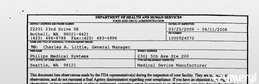 FDANews 483 Philips Medical Systems Apr 11 2008 top