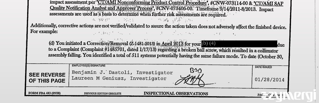Benjamin J. Dastoli FDA Investigator Laureen M. Geniusz FDA Investigator Andrew J. Lang FDA Investigator