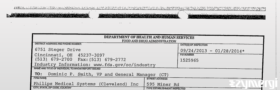 FDANews 483 Philips Medical Systems (Cleveland) Inc Jan 28 2014 top
