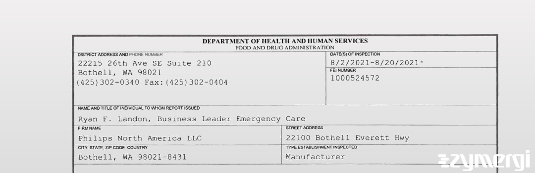 FDANews 483 Philips North  America, LLC Aug 20 2021 top