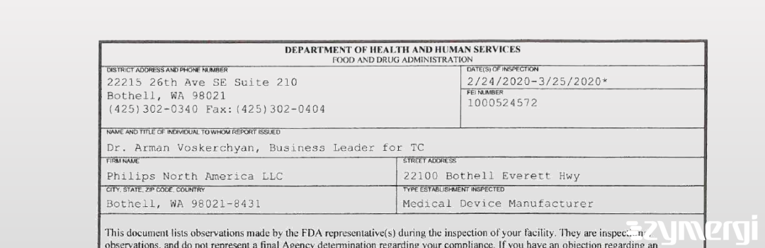 FDANews 483 Philips North America, LLC Mar 25 2020 top