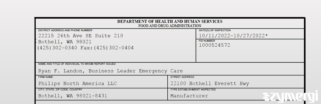 FDANews 483 Philips North  America, LLC Oct 27 2022 top