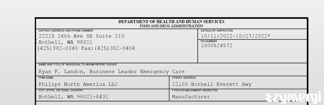 FDANews 483 Philips North America, LLC Oct 27 2022 top