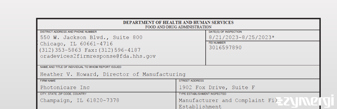 FDANews 483 Photonicare Inc Aug 25 2023 top