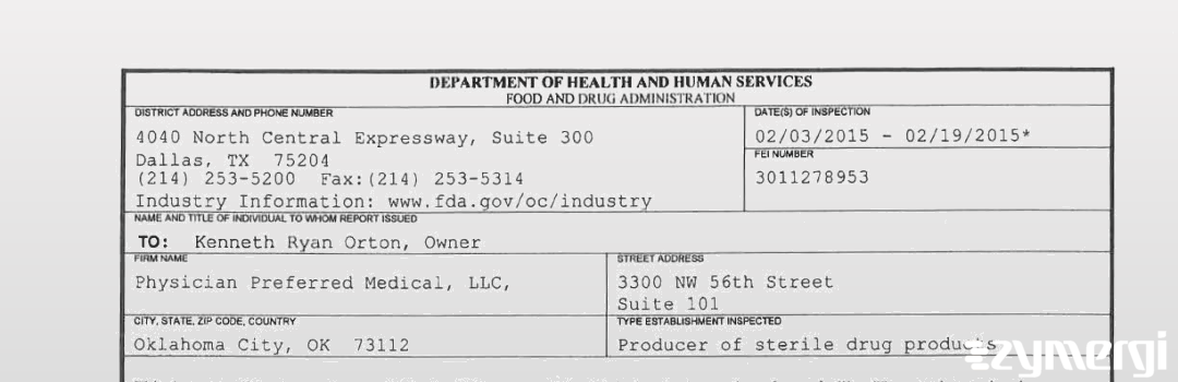 FDANews 483 Physician Preferred Medical, LLC Feb 19 2015 top