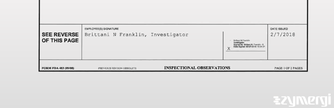 Brittani N. Franklin FDA Investigator 