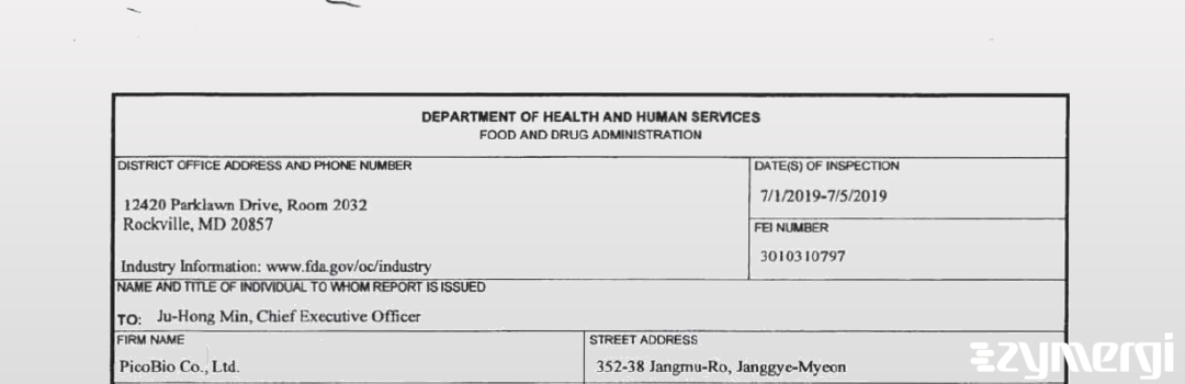FDANews 483 PicoBio Co., Ltd. Jul 5 2019 top
