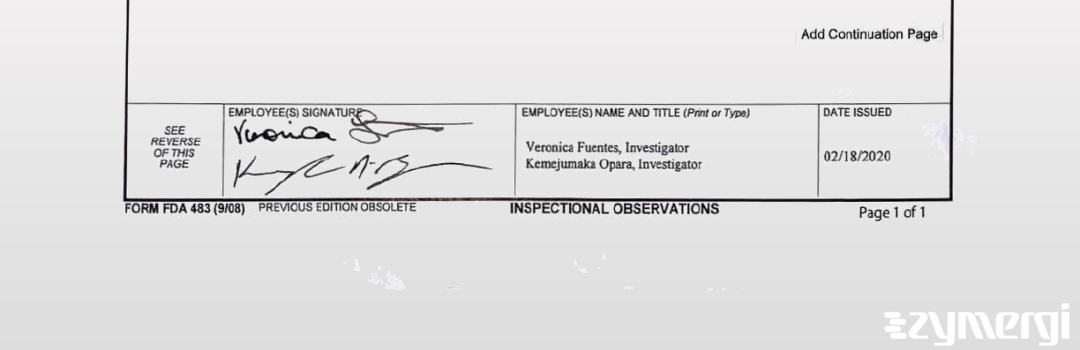 Kemejumaka N. Opara FDA Investigator Veronica Fuentes FDA Investigator 