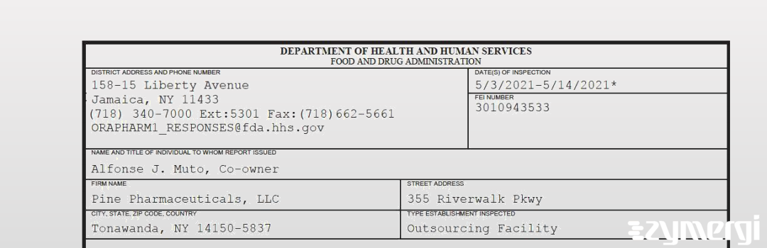 FDANews 483 Pine Pharmaceuticals, LLC May 14 2021 top