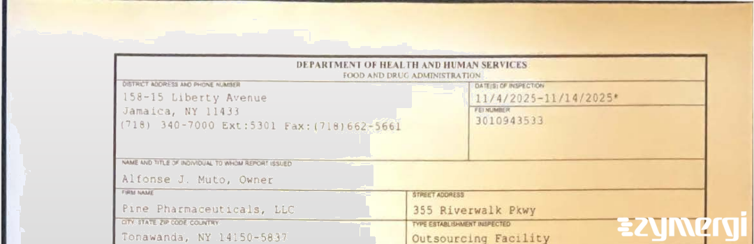 FDANews 483 Pine Pharmaceuticals, LLC Nov 14 2025 top