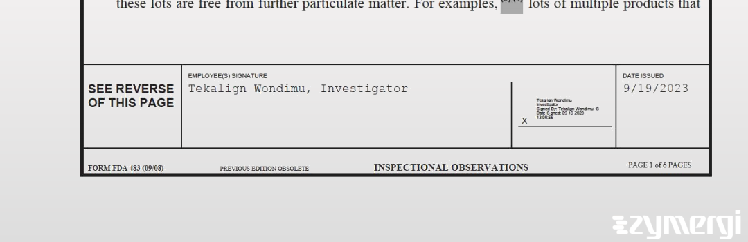 Tekalign Wondimu FDA Investigator 