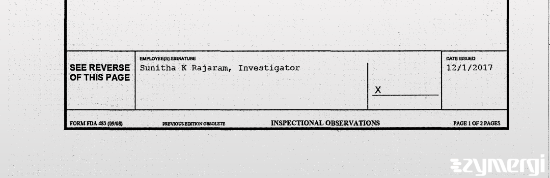 Sunitha K. Rajaram FDA Investigator