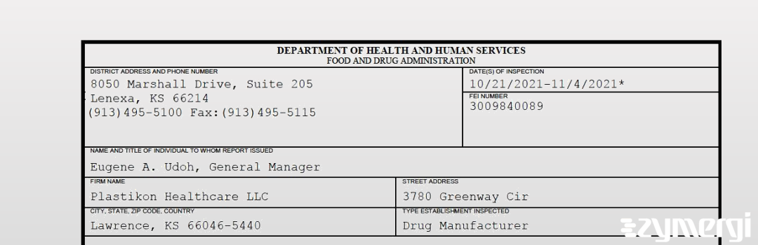 FDANews 483 Plastikon Healthcare LLC Nov 4 2021 top