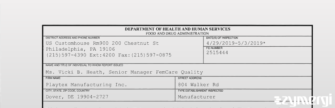 FDANews 483 Playtex Manufacturing Inc May 3 2019 top