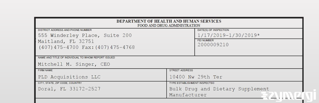 FDANews 483 PLD Acquisitions LLC Jan 30 2019 top