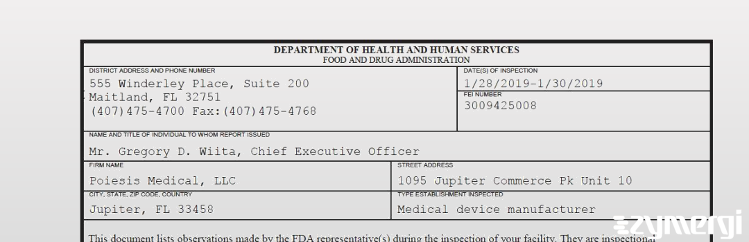 FDANews 483 Poiesis Medical, LLC Jan 30 2019 top