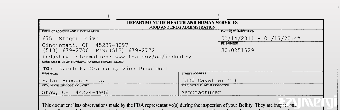 FDANews 483 Polar Products Inc. Jan 17 2014 top