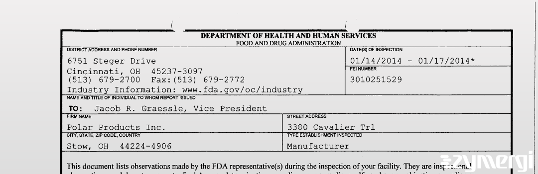 FDANews 483 Polar Products Inc. Jan 17 2014 top