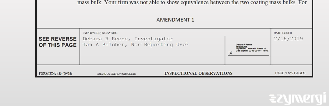 Debara R. Reese FDA Investigator Ian A. Pilcher FDA Investigator 