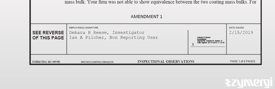 Debara R. Reese FDA Investigator Ian A. Pilcher FDA Investigator