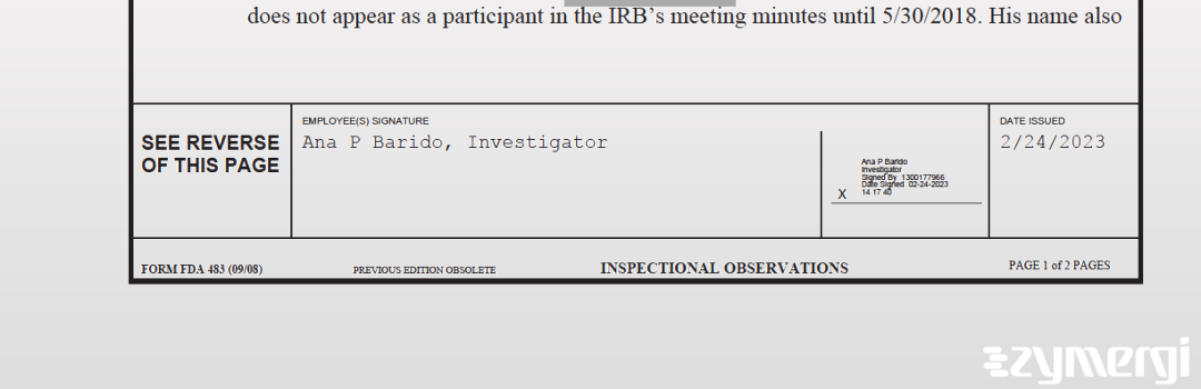 Ana P. Barido FDA Investigator