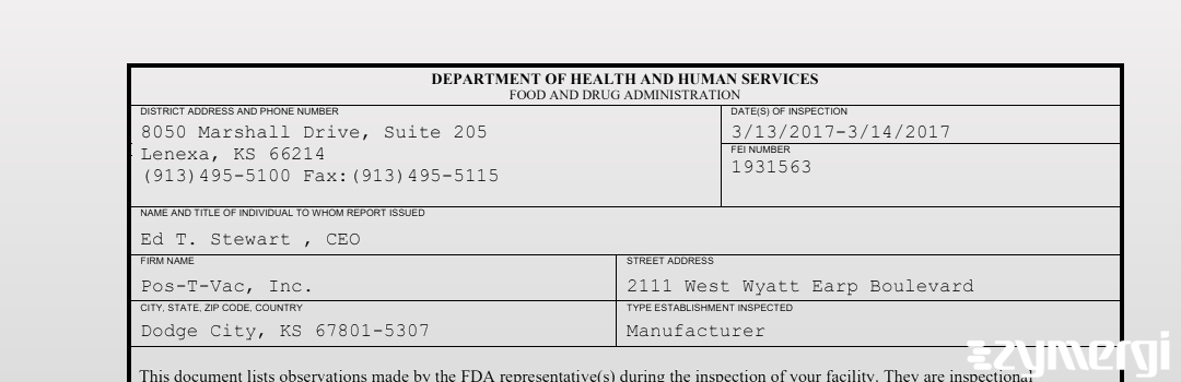 FDANews 483 Pos-T-Vac, Inc. Mar 14 2017 top