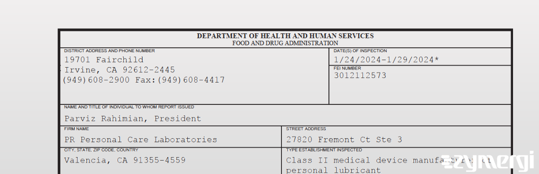 FDANews 483 PR Personal Care Laboratories Jan 29 2024 top