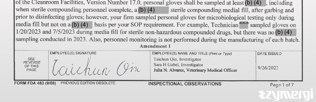 Taichun Qin FDA Investigator Sara H. Gabel FDA Investigator Julia N. Alvarez FDA Investigator 