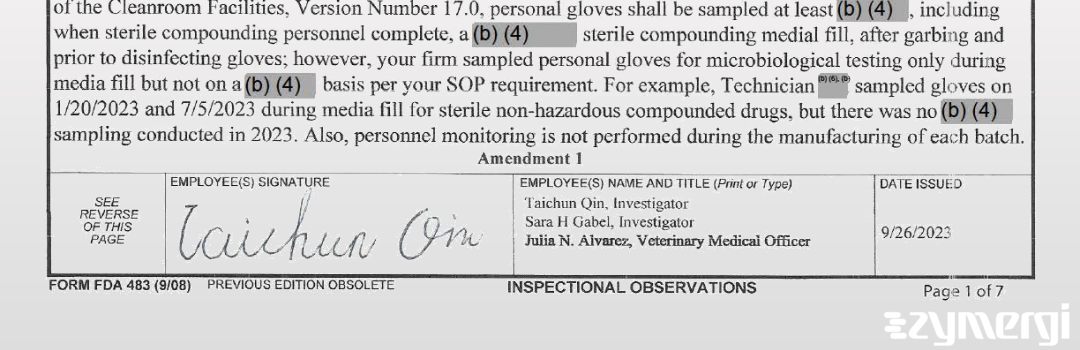 Taichun Qin FDA Investigator Sara H. Gabel FDA Investigator Julia N. Alvarez FDA Investigator