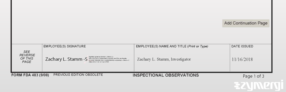 Zachary L. Stamm FDA Investigator 