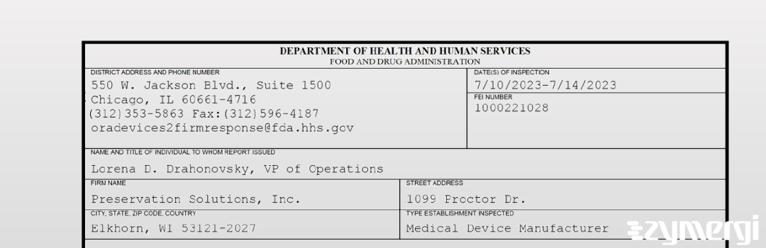 FDANews 483 Preservation Solutions, Inc. Jul 14 2023 top